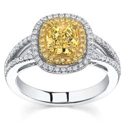 Natural 2.09 CTW Canary Yellow Cushion Cut Diamond Engagement Ring 18KT Two-tone
