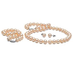 Pink Freshwater Pearl 3-Piece Jewelry Set, 7.5-8.0mm
