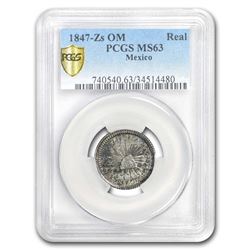 1847 Zs-OM Mexico Silver Real MS-63 PCGS