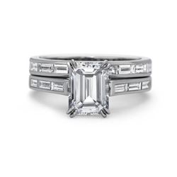 Natural 2.92 CTW Channel Set Baguettes & Emerald Cut Diamond Ring 18KT White Gold
