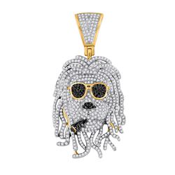 14kt Yellow Gold Mens Round Black Color Enhanced Diamond Rasta Lion Charm Pendant 2 Cttw