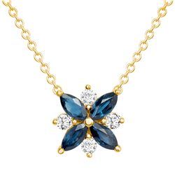 Natural 1.26 CTW Diamond & Blue Sapphire Necklace 18KT Yellow Gold