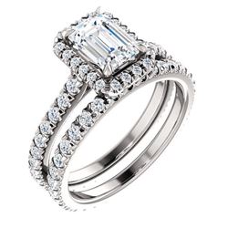Natural 2.32 CTW Halo Emerald Cut Diamond Engagement Set 18KT White Gold