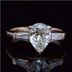 Natural 1.52 CTW Pear Cut & Baguette 3-Stone Diamond Engagement Ring 14KT White Gold