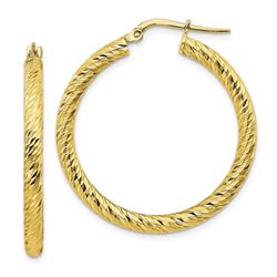 10k Yellow Gold Diamond-cut Round Hoop Earrings - 25 mm