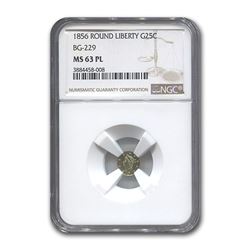 1856 Liberty Round 25¢ Gold MS-63 NGC (PL, BG-229)