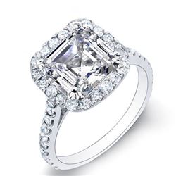 Natural 2.92 CTW Halo Asscher Cut Diamond Engagement Ring 18KT White Gold