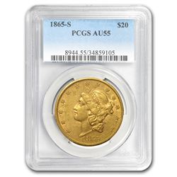 1865-S $20 Liberty Gold Double Eagle AU-55 PCGS