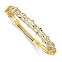 14K and White Rhodium Polished and Diamond-cut Hinged Bangle