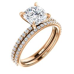 Natural 2.52 CTW Cushion Cut Diamond Engagement Set 14KT Rose Gold
