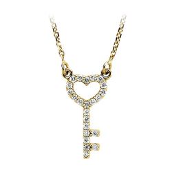 Natural 0.15 CTW Heart Key Diamond Necklace 14KT Yellow Gold