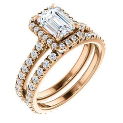 Natural 2.12 CTW Halo Emerald Cut Diamond Engagement Set 14KT Rose Gold