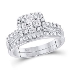 14kt White Gold Princess Diamond Bridal Wedding Ring Band Set 1 Cttw