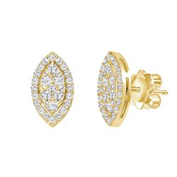 Natural 0.82 CTW Marquise Pave Diamond Earrings 18KT Yellow Gold