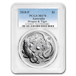 2018 Australia 1 oz Silver Dragon & Tiger MS-70 PCGS