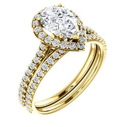 Natural 2.02 CTW Halo Teardrop Pear Cut Diamond Engagement Set 14KT Yellow Gold