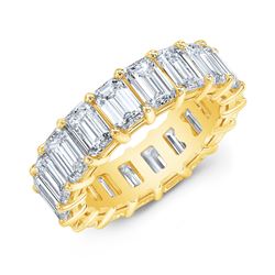Natural 7.02 CTW Emerald Cut Diamond Eternity Ring 18KT Yellow Gold