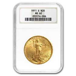 1911-S $20 Saint-Gaudens Gold Double Eagle MS-62 NGC