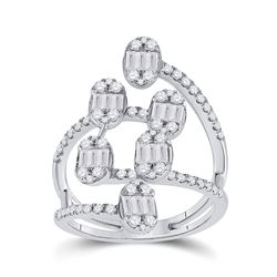 14kt White Gold Womens Baguette Diamond Floating Cluster Ring 1 Cttw