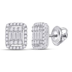 14kt White Gold Womens Baguette Diamond Cluster Earrings 1/2 Cttw