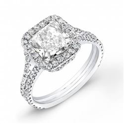 Natural 2.92 CTW Radiant Cut Halo Split Shank Diamond Engagement Ring 14KT White Gold