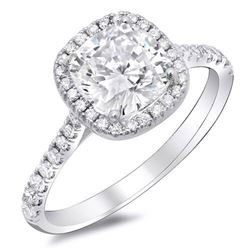 Natural 1.95 CTW Halo Cushion Cut Diamond Style Engagement Ring 14KT White Gold