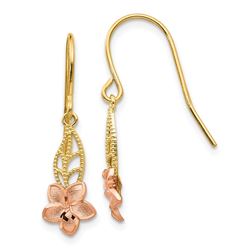 14k Two-tone Fancy Plumeria Dangle Earrings - 43 mm