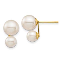 14k Yellow Gold White Round Double Pearl Post Earrings - 5 & 7 mm