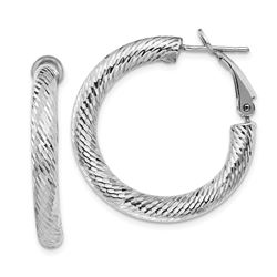 14k White Gold Diamond-cut Omega Back Hoop Earrings - 4x20 mm