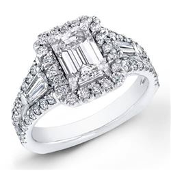 Natural 2.52 CTW Halo Emerald Cut Diamond Ring 14KT White Gold