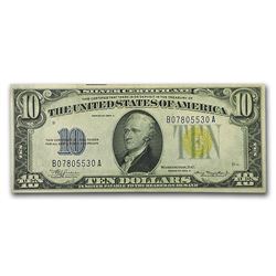1934-A $10 Silver Certificate Yellow Seal-North Africa AU