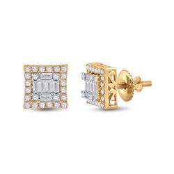 14kt Yellow Gold Womens Baguette Diamond Square Earrings 1/2 Cttw