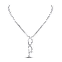 18kt White Gold Womens Round Diamond Teardrop Dangle Cluster Necklace 7-7/8 Cttw