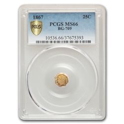 1867 Liberty Octagonal 25 Cent Gold MS-66 PCGS (BG-709)