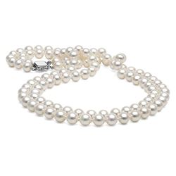 White Freshwater Double Strand Pearl Necklace, 7.5-8.0mm