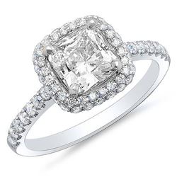 Natural 2.33 CTW Cushion Cut Halo Micro Pave & U-Setting Diamond Engagement Ring 14KT White Gold