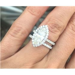 Natural 2.12 CTW Halo Marquise Cut Diamond Ring 14KT White Gold