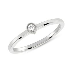 Natural 0.05 CTW Bezel Diamond Tear Drop Ring 14KT White Gold