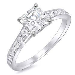 Natural 1.02 CTW Square Radiant Cut Diamond Ring 18KT White Gold