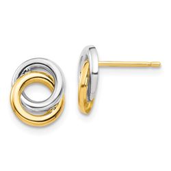 14k Yellow Gold & White Rhodium Circles Post Earrings
