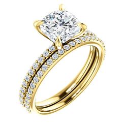Natural 1.72 CTW Cushion Cut Diamond Engagement Set 14KT Yellow Gold