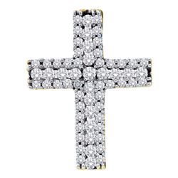14kt Yellow Gold Womens Round Diamond Cross Pendant 1/2 Cttw