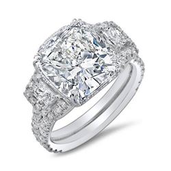 Natural 3.67 CTW Cushion Cut & Halo Trapezoids Diamond Engagement Ring 14KT White Gold