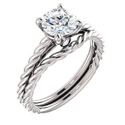 Natural 2.12 CTW Round Cut Rope Design Diamond Engagement Set 18KT White Gold