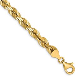 14k Yellow Gold 6.5 mm Diamond Cut Rope Chain - 9 in.