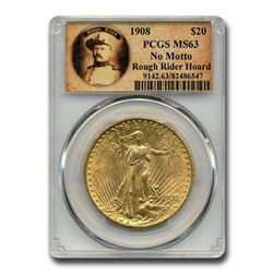 1908 $20 Saint-Gaudens Gold No Motto MS-63 PCGS (Rough Rider)