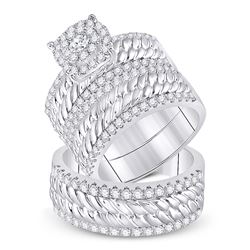 14kt White Gold His Hers Round Diamond Cluster Matching Wedding Set 2 Cttw