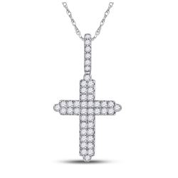 14kt White Gold Mens Round Diamond Cross Charm Pendant 3/4 Cttw