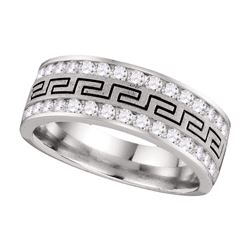 14kt White Gold Mens Round Diamond Double Row Grecco Greek Key Wedding Band 1 Cttw