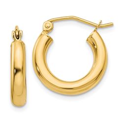 14k Polished 3 mm Lightweight Round Hoop Earrings